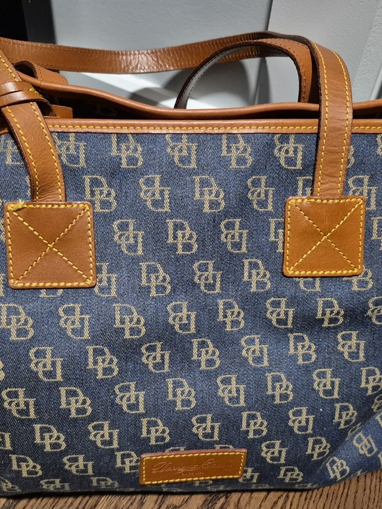 Dooney & Bourke Other - Dooney & Bourke Blue Denim Logo Tote with Tan Leather Trim
